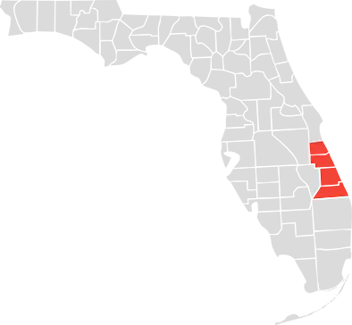 Map of Florida with the Treasure Coast highlighted